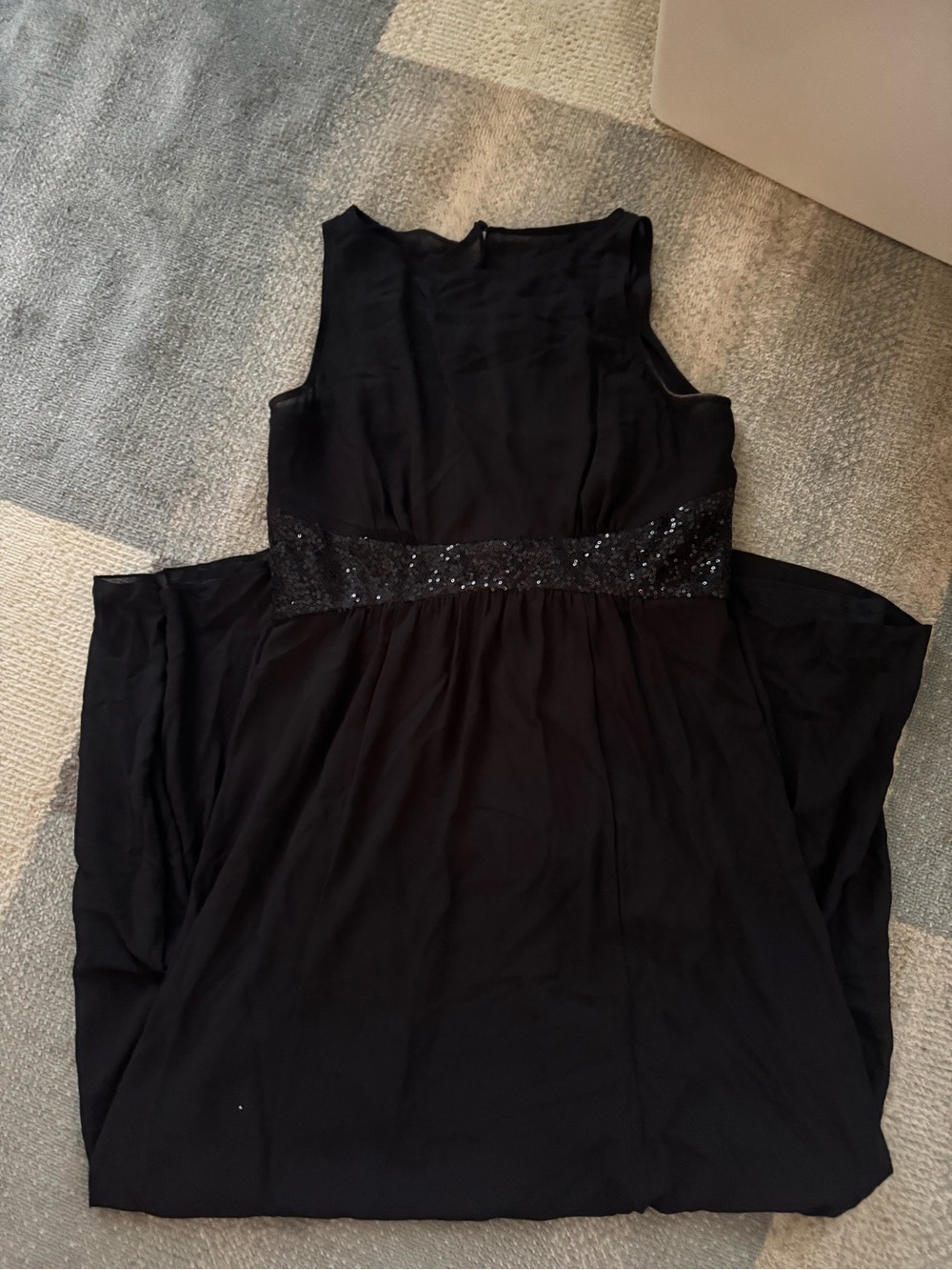Chaps Black Sleeveless Maxi Dress with Sequin Waistband